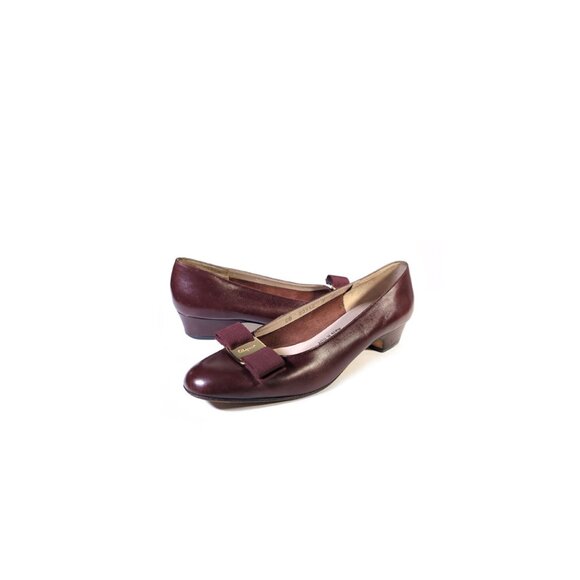 VTG Salvatore Ferragamo Boutique Vara Bow Low Pumps Bordeaux Womens Size 7 - Picture 2 of 8